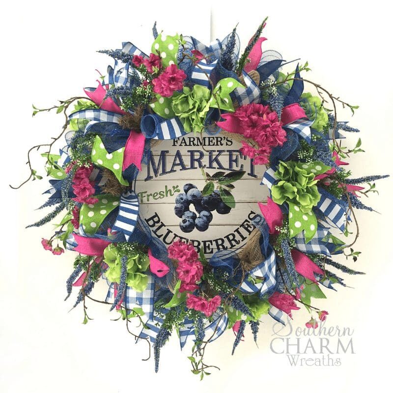 how to make a deco mesh summer blueberry theme wreath