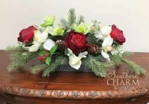 how to make a rose magnolia short christmas table arrangement- b