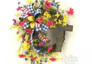 spring wildflower wreath with cross blg